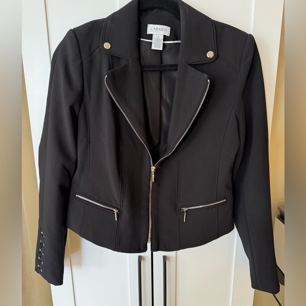 Carmen Marc Valvo Black Moto Lace Up Jacket Womens Size 4